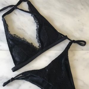 Push Up Lace Black Bikini Set